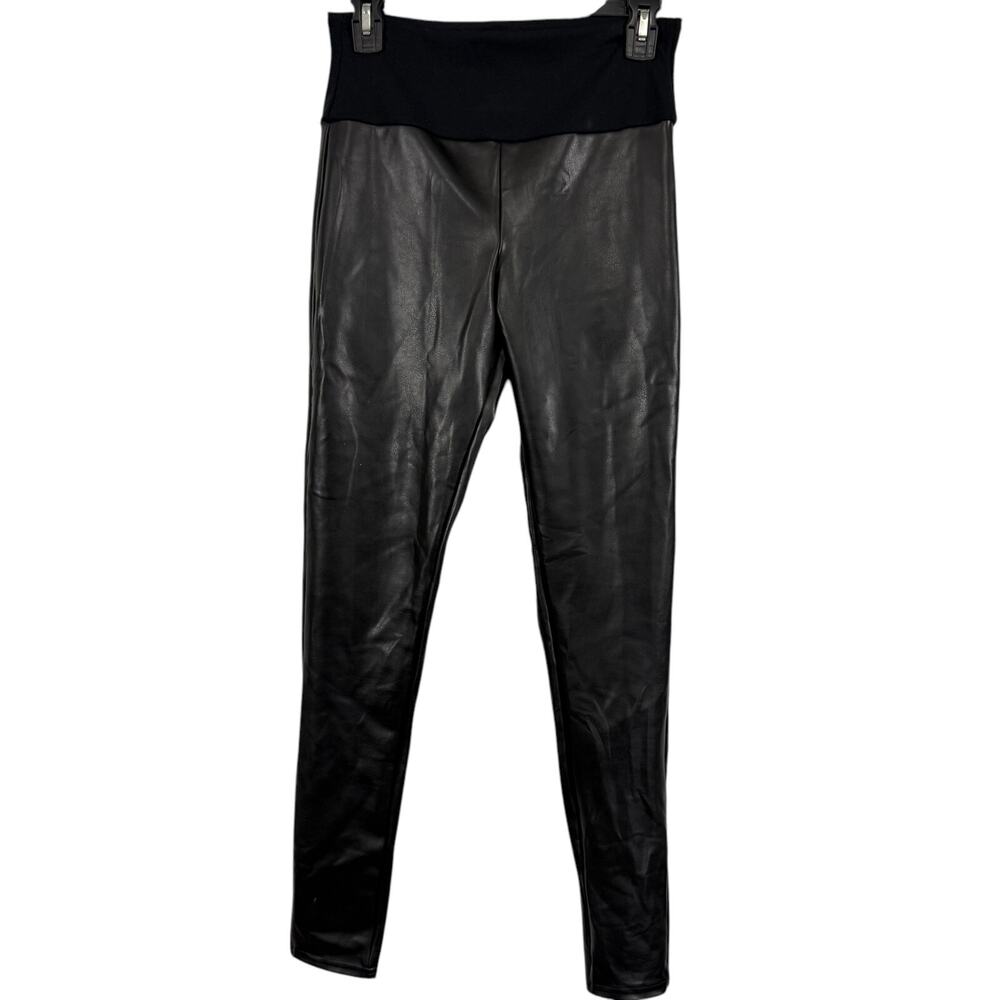 Assets by Spanx Womens Pull On Skinny Faux Leather Shiny Pants Stretch Black M